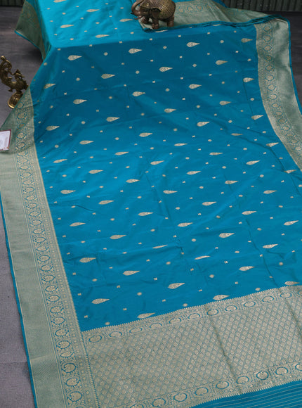 Banarasi semi katan silk saree dual shade of teal blue with zari woven buttas and rich zari woven border