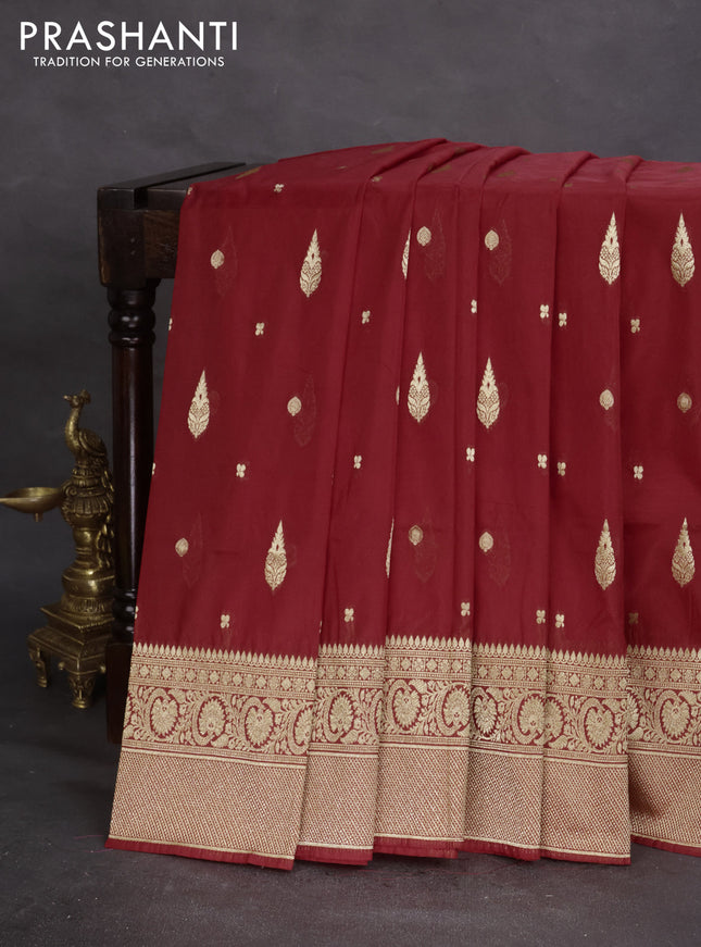 Banarasi semi katan silk saree red with zari woven buttas and rich zari woven border