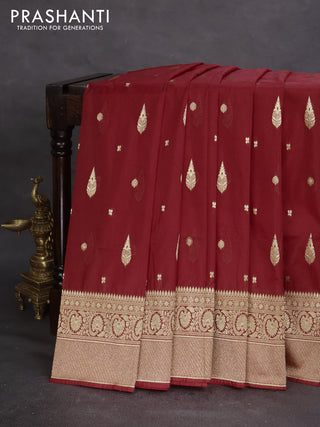 Banarasi semi katan silk saree red with zari woven buttas and rich zari woven border