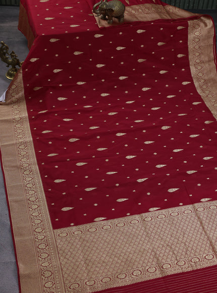 Banarasi semi katan silk saree red with zari woven buttas and rich zari woven border