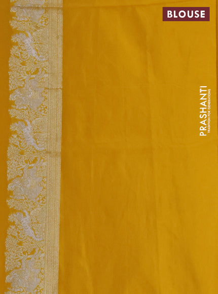 Banarasi semi katan silk saree yellow with silver zari woven buttas and rich zari woven border