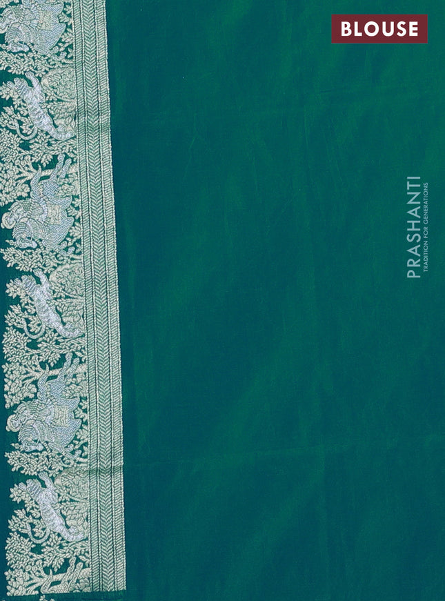 Banarasi semi katan silk saree teal green with silver zari woven buttas and rich zari woven border