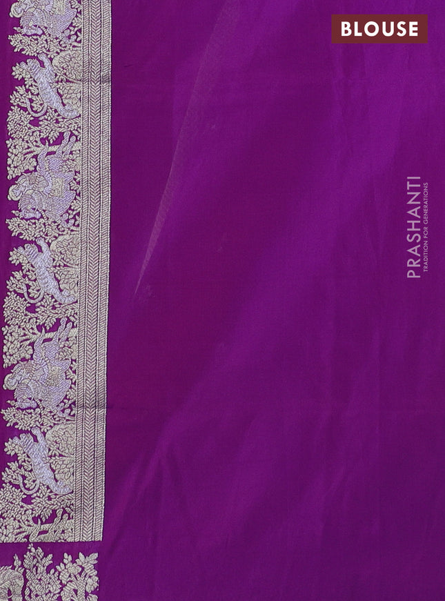 Banarasi semi katan silk saree purple with silver zari woven buttas and rich zari woven border