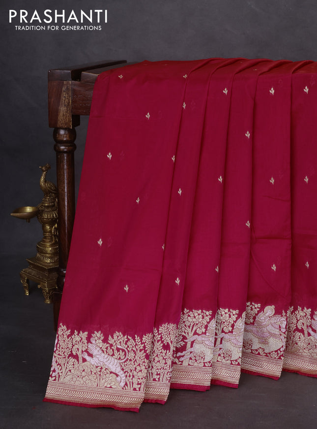 Banarasi semi katan silk saree dual shade of pink with silver zari woven buttas and rich zari woven border