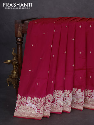 Banarasi semi katan silk saree dual shade of pink with silver zari woven buttas and rich zari woven border
