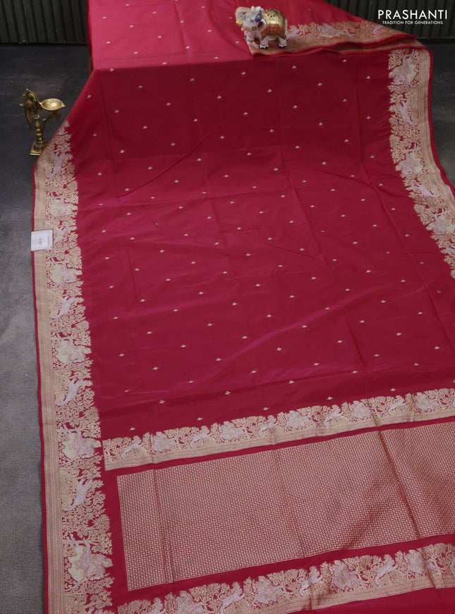 Banarasi semi katan silk saree dual shade of pink with silver zari woven buttas and rich zari woven border
