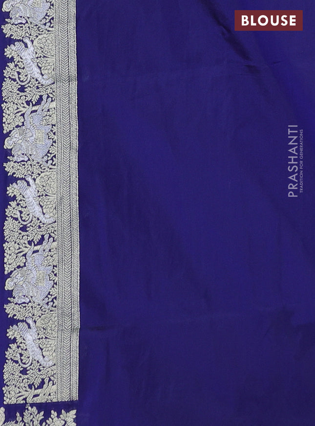 Banarasi semi katan silk saree dark blue with silver zari woven buttas and rich zari woven border