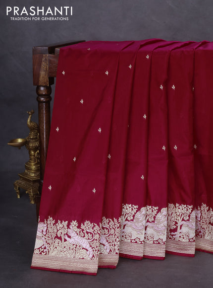 Banarasi semi katan silk saree pink with silver zari woven buttas and rich zari woven border