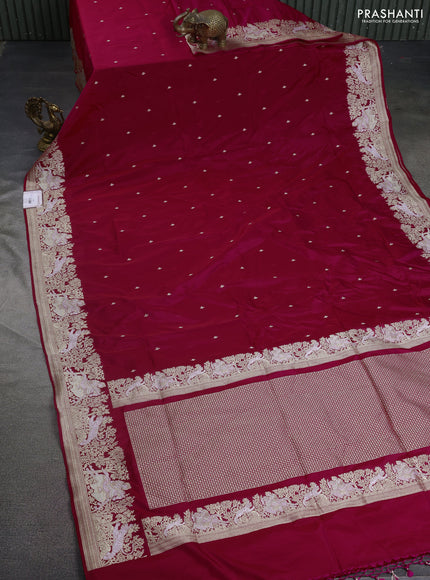 Banarasi semi katan silk saree pink with silver zari woven buttas and rich zari woven border