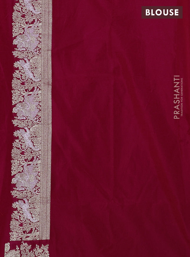 Banarasi semi katan silk saree pink with silver zari woven buttas and rich zari woven border
