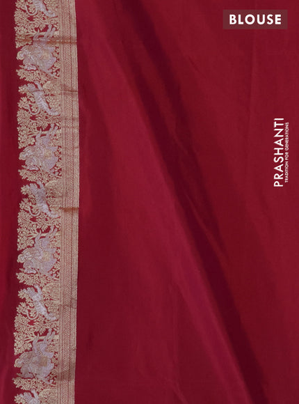 Banarasi semi katan silk saree dark pink with silver zari woven buttas and rich zari woven border