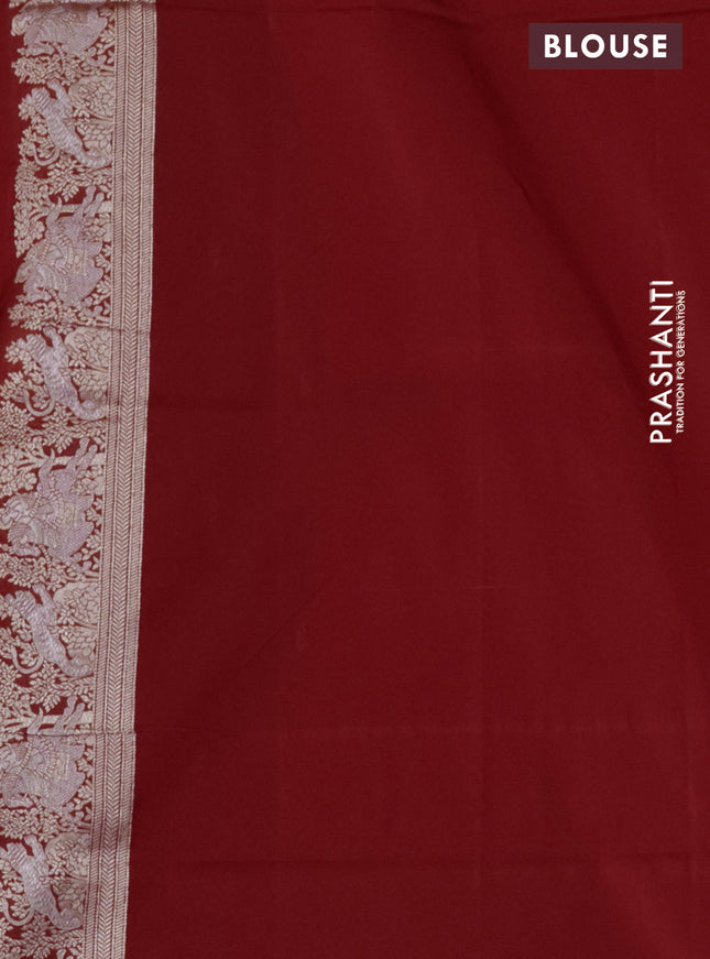 Banarasi semi katan silk saree red with silver zari woven buttas and rich zari woven border