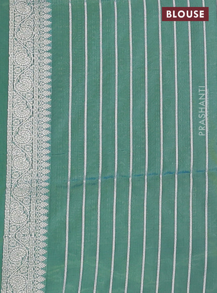 Banarasi semi katan silk saree dual shade of teal bluish green with allover zari woven buttas and rich zari woven border