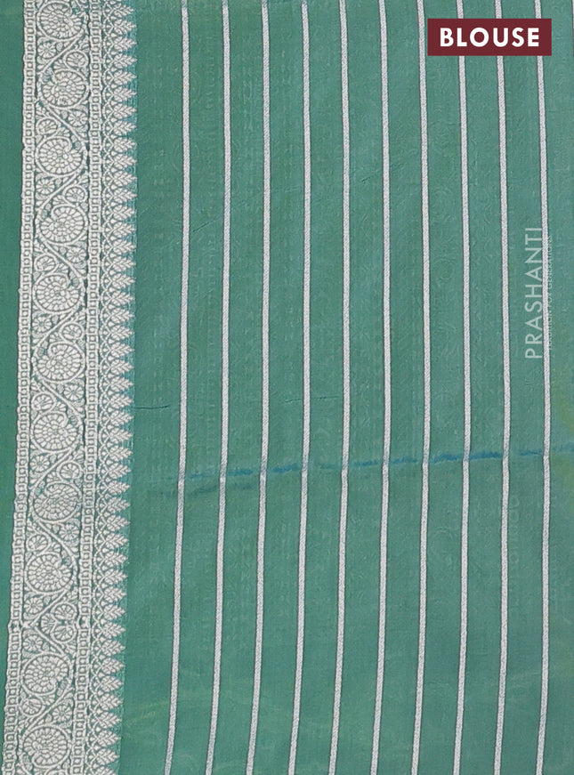 Banarasi semi katan silk saree dual shade of teal bluish green with allover zari woven buttas and rich zari woven border