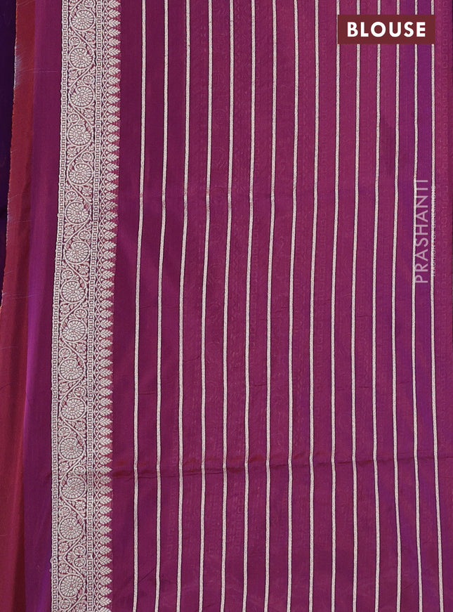 Banarasi semi katan silk saree dual shade of maroonish purple with allover zari woven buttas and rich zari woven border