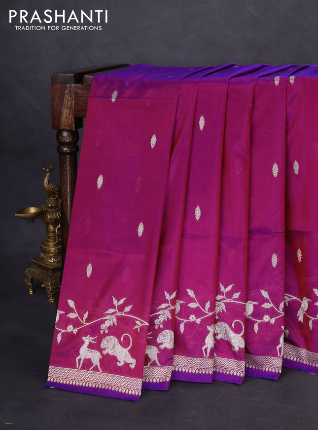 Banarasi semi katan silk saree purple with allover zari woven buttas and rich zari woven border