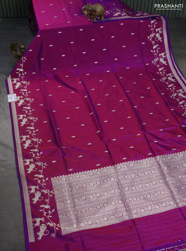 Banarasi semi katan silk saree purple with allover zari woven buttas and rich zari woven border