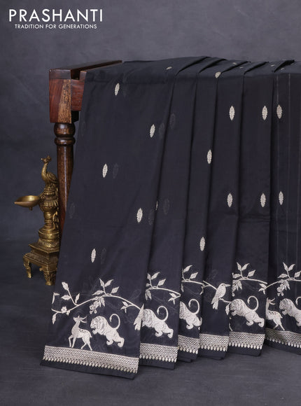 Banarasi semi katan silk saree black with allover zari woven buttas and rich zari woven border