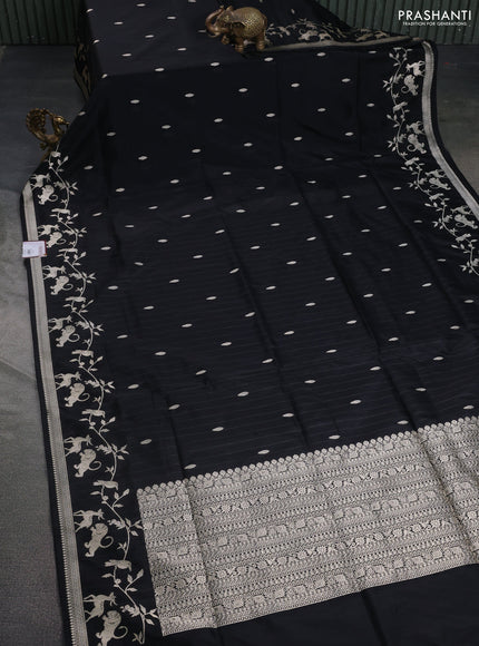 Banarasi semi katan silk saree black with allover zari woven buttas and rich zari woven border