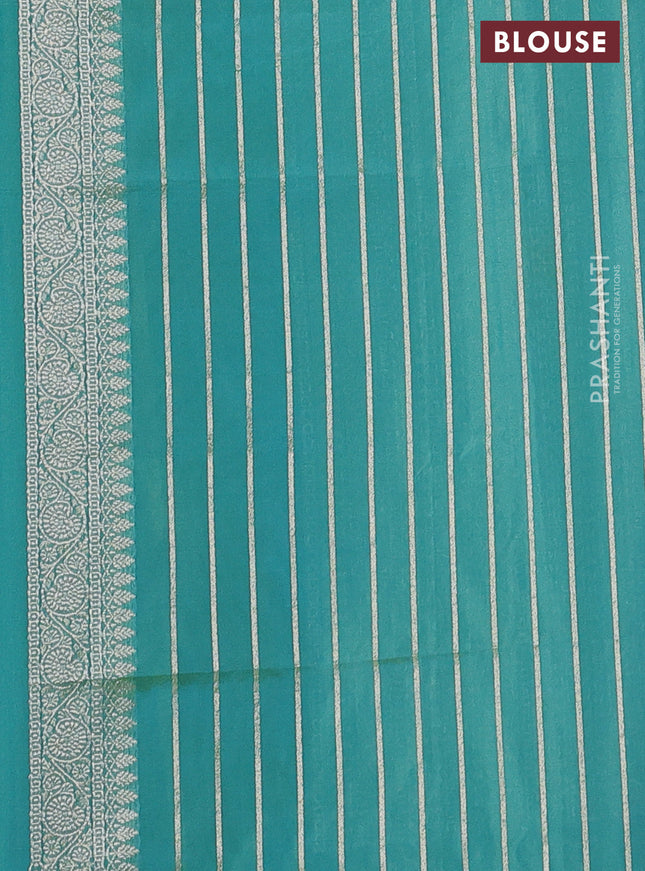 Banarasi semi katan silk saree dual shade of teal bluish green with allover zari woven buttas and rich zari woven border