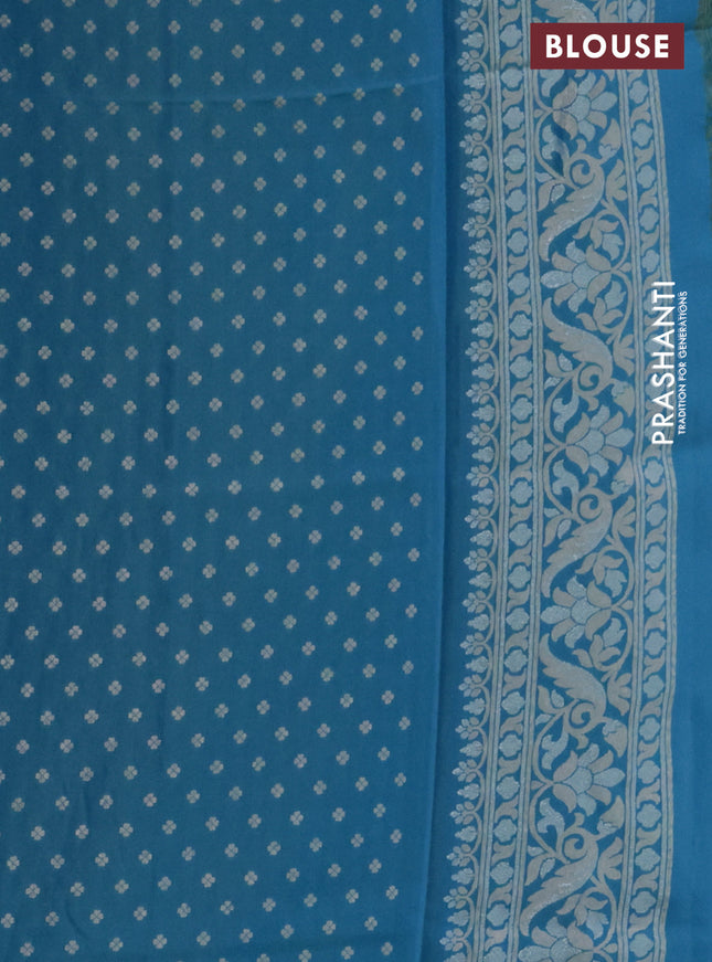 Banarasi semi katan silk saree teal blue with allover jamdhani weaves and rich zari woven border
