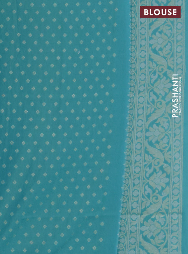 Banarasi semi katan silk saree teal blue shade with allover jamdhani weaves and rich zari woven border