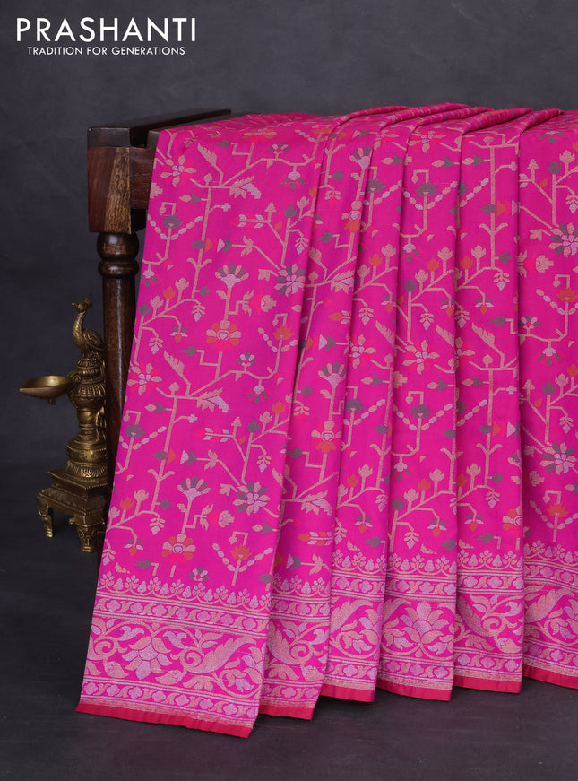 Banarasi semi katan silk saree magenta pink with allover jamdhani weaves and rich zari woven border