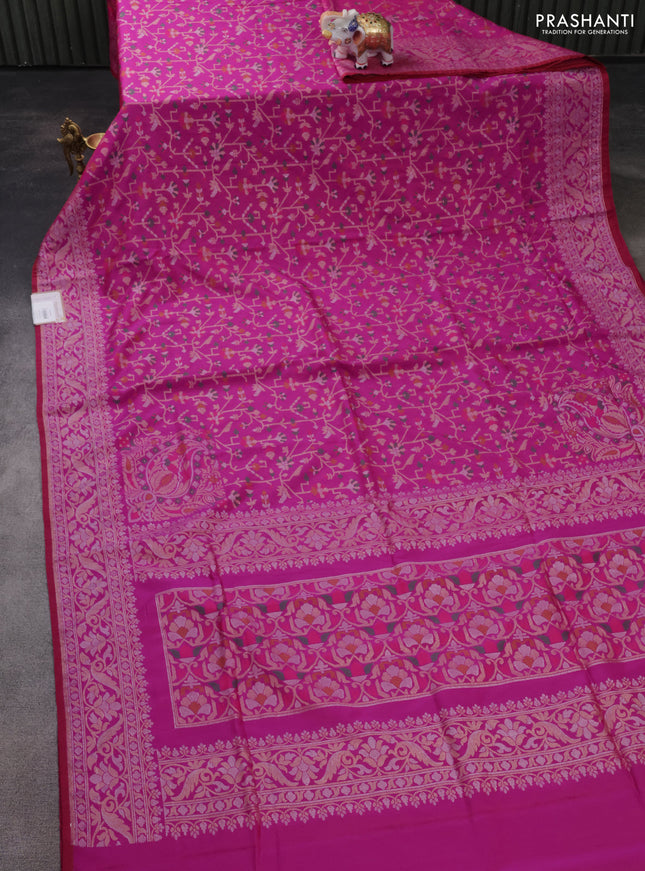 Banarasi semi katan silk saree magenta pink with allover jamdhani weaves and rich zari woven border