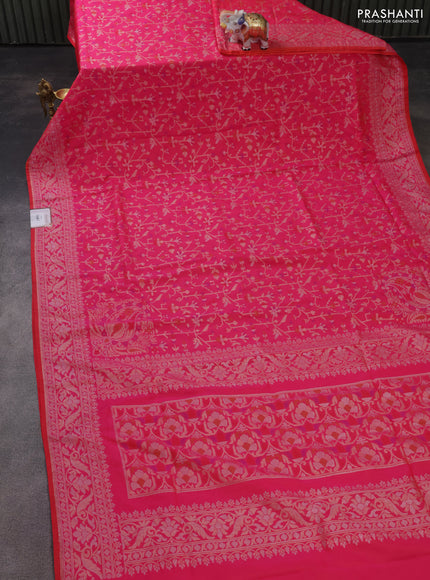 Banarasi semi katan silk saree pink with allover jamdhani weaves and rich zari woven border