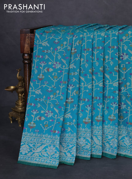 Banarasi semi katan silk saree teal green with allover jamdhani weaves and rich zari woven border