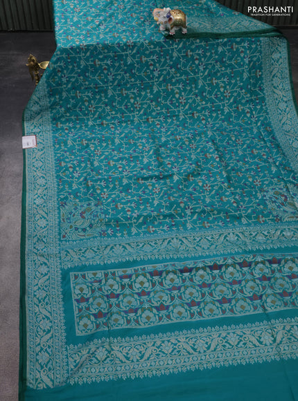 Banarasi semi katan silk saree teal green with allover jamdhani weaves and rich zari woven border