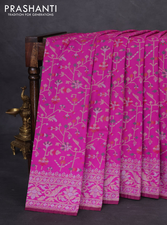 Banarasi semi katan silk saree purple with allover jamdhani weaves and rich zari woven border