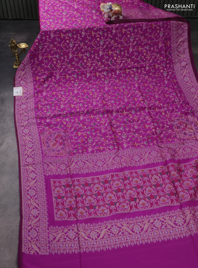 Banarasi semi katan silk saree purple with allover jamdhani weaves and rich zari woven border