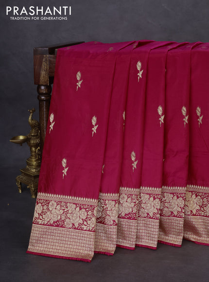 Banarasi semi katan silk saree pink with floral zari woven buttas and zari woven border