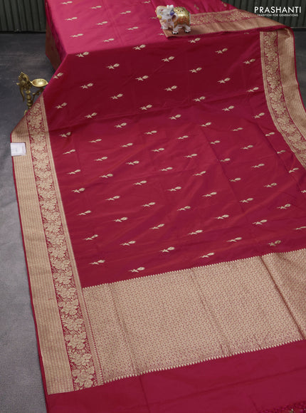 Banarasi semi katan silk saree pink with floral zari woven buttas and zari woven border