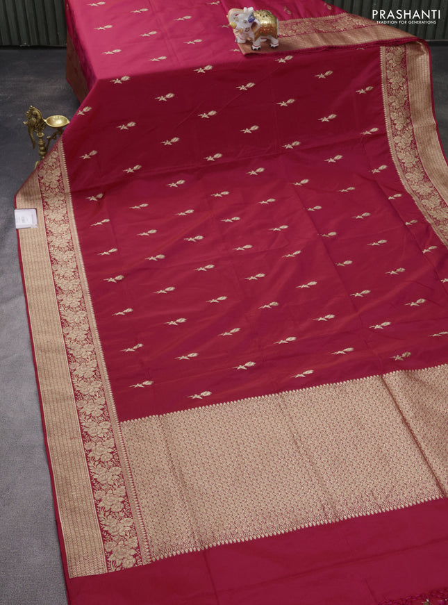 Banarasi semi katan silk saree pink with floral zari woven buttas and zari woven border