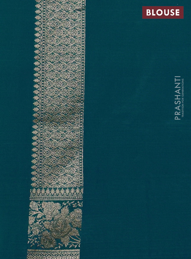 Banarasi semi katan silk saree dual shade of teal bluish green with floral zari woven buttas and zari woven border