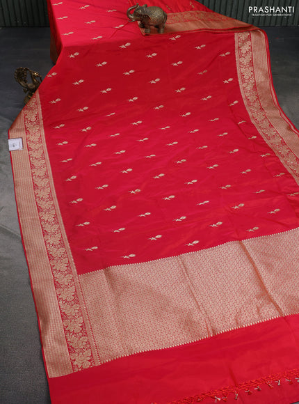 Banarasi semi katan silk saree dual shade of reddish pink with floral zari woven buttas and zari woven border