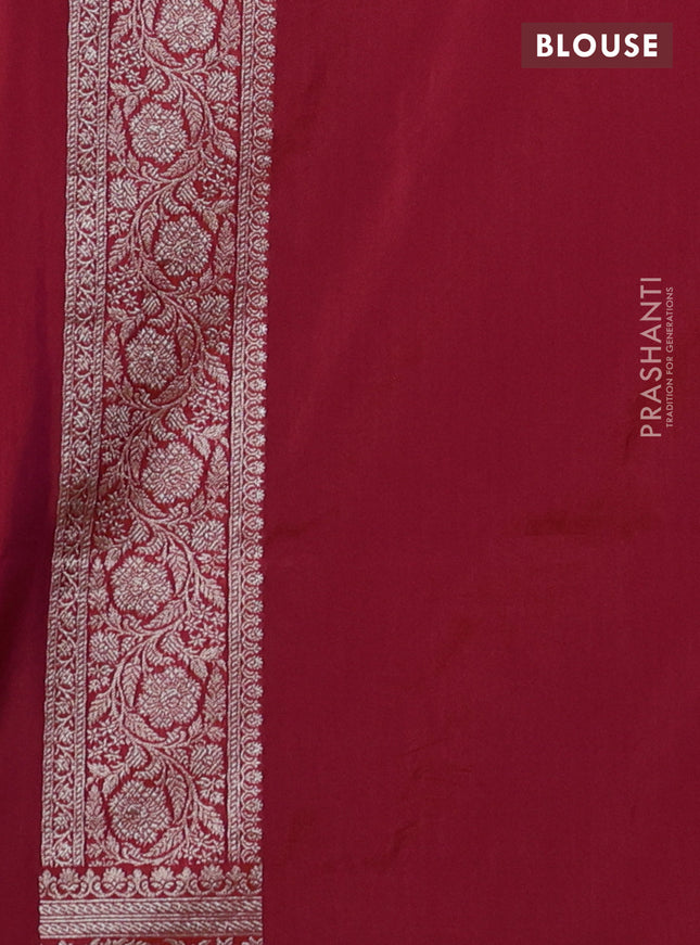 Banarasi semi katan silk saree dual shade of magenta pinkish orange with allover silver & gold zari weaves and floral zari woven border