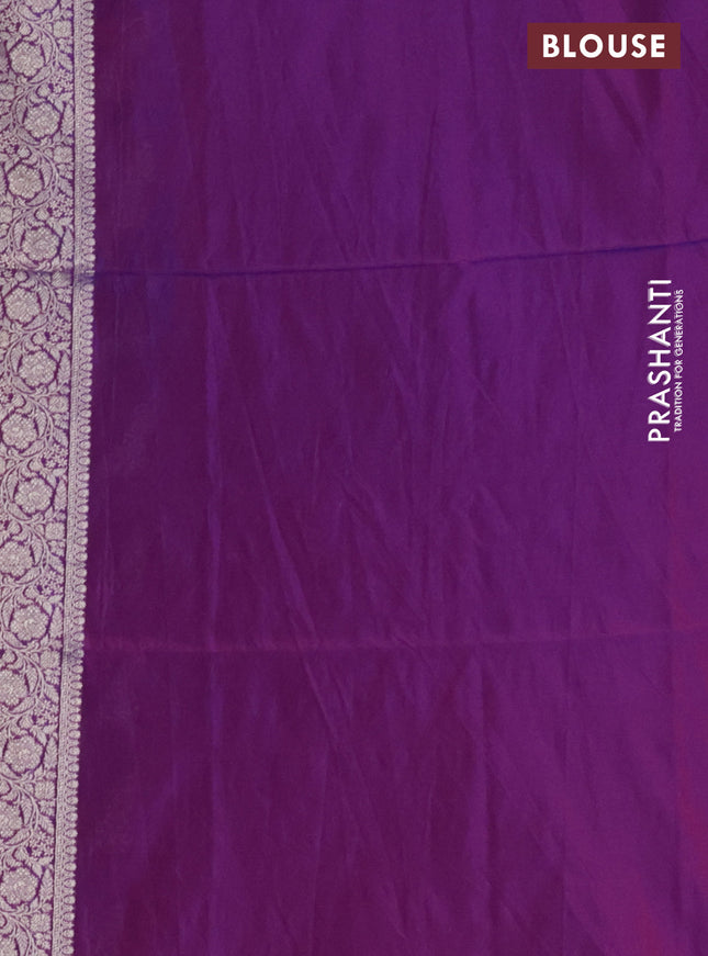 Banarasi semi katan silk saree purple with allover silver & gold zari weaves and floral zari woven border