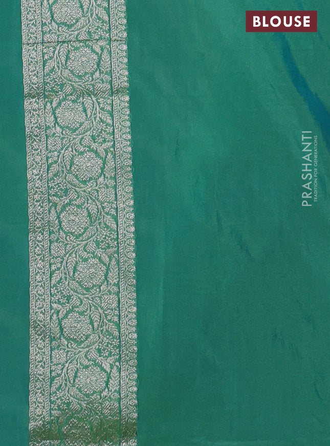 Banarasi semi katan silk saree teal green with allover silver & gold zari weaves and floral zari woven border