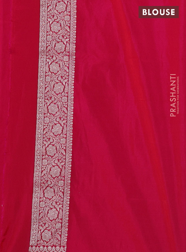Banarasi semi katan silk saree pink with allover silver & gold zari weaves and floral zari woven border