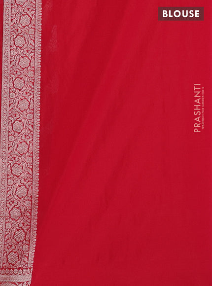 Banarasi semi katan silk saree red with allover silver & gold zari weaves and floral zari woven border
