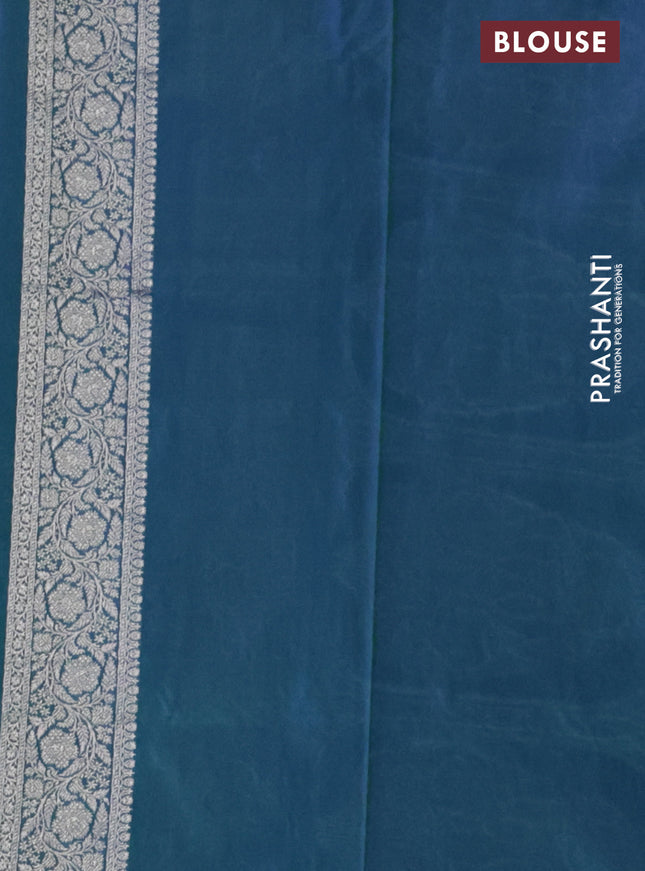 Banarasi semi katan silk saree dual shade of bluish green with allover silver & gold zari weaves and floral zari woven border