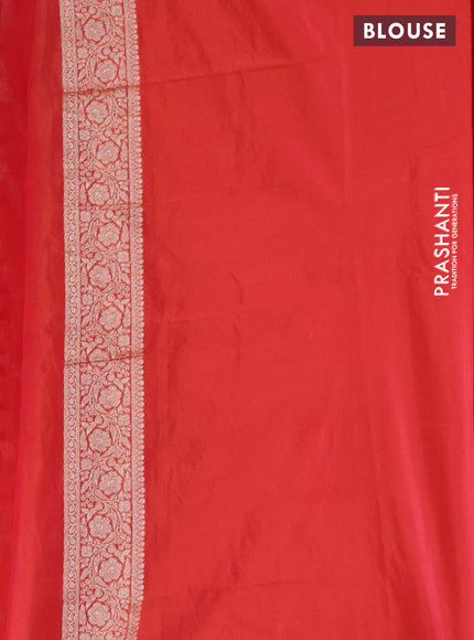 Banarasi semi katan silk saree dual shade of pinkish orange with allover silver & gold zari weaves and floral zari woven border
