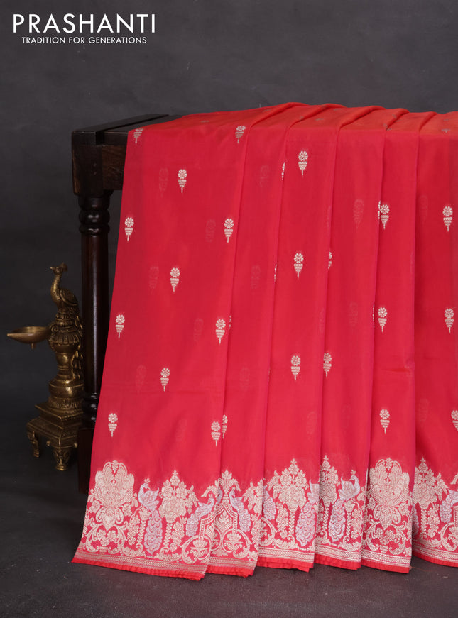 Banarasi semi katan silk saree dual shade of pink with zari woven buttas and zari woven border