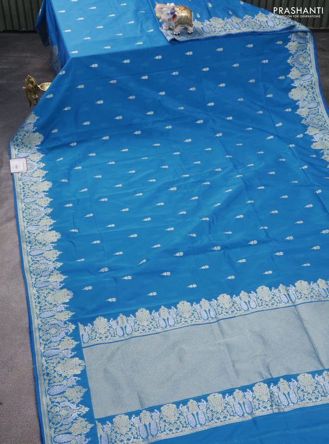 Banarasi semi katan silk saree cs blue with zari woven buttas and zari woven border