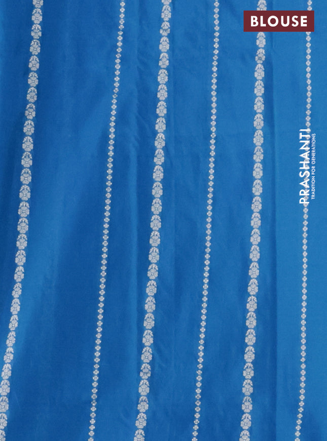 Banarasi semi katan silk saree cs blue with zari woven buttas and zari woven border