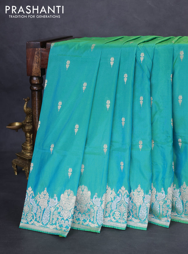 Banarasi semi katan silk saree dual shade of green with zari woven buttas and zari woven border