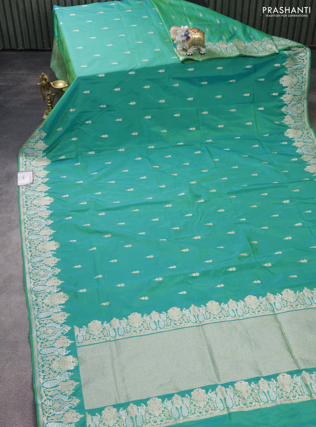 Banarasi semi katan silk saree dual shade of green with zari woven buttas and zari woven border